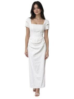 Innovare Denim Womens White Off-Shoulder Ruched Midi Dress Elegant & New